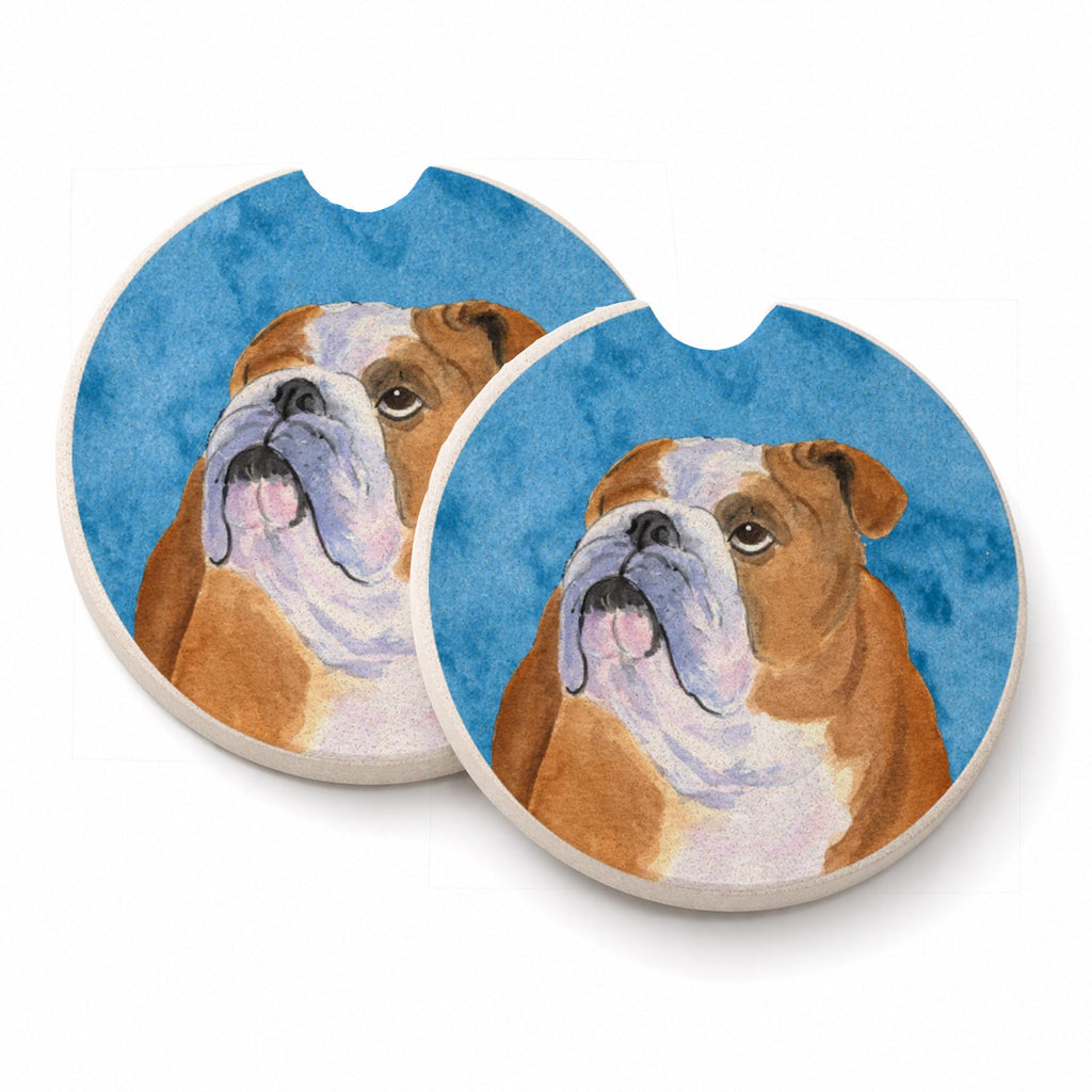Blue English Bulldog Set of 2 Cup Holder Car Coasters Absorbent Round Sandstone Coasters Gifts for Men or Women, 2.5, Multicolor