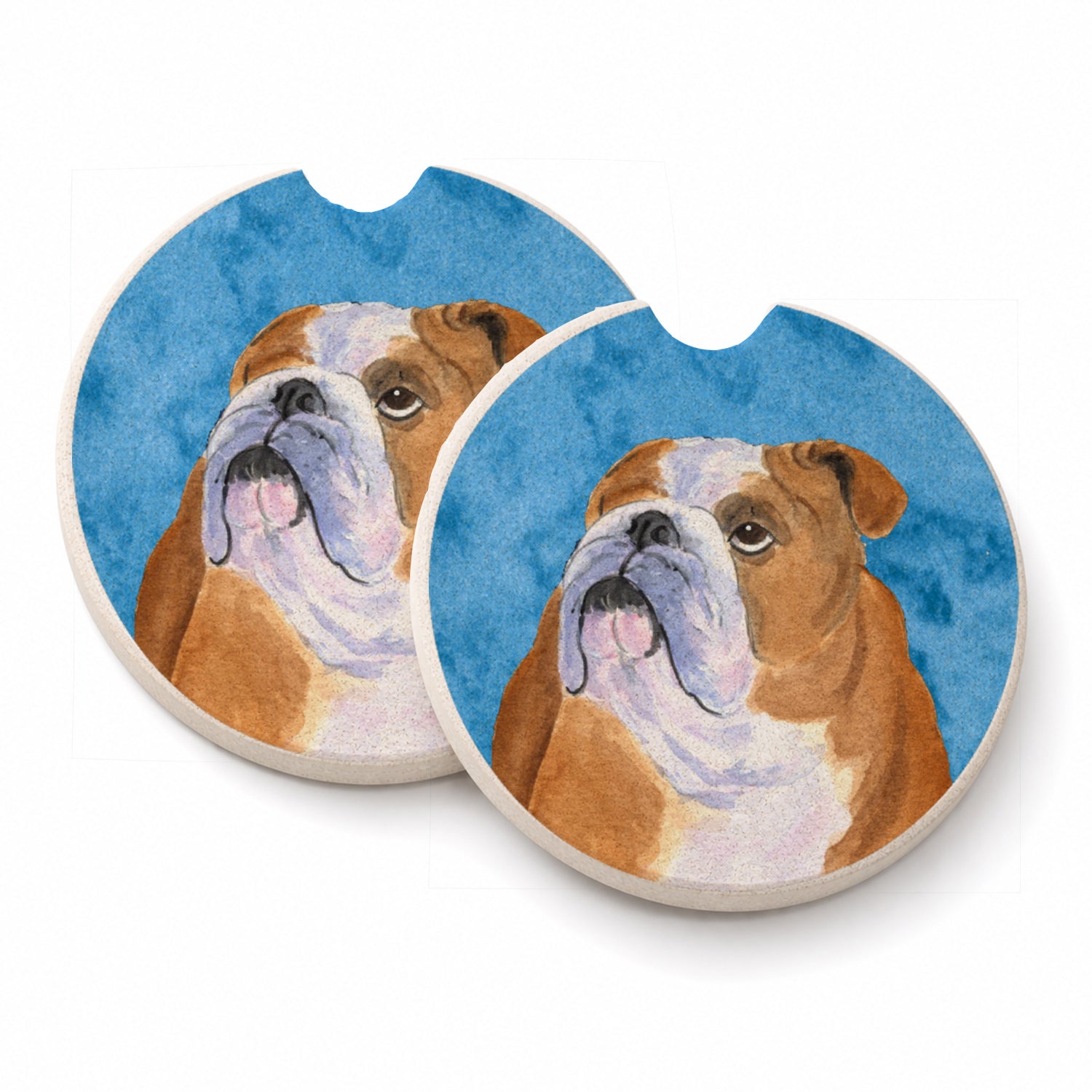 Blue English Bulldog Set of 2 Cup Holder Car Coasters Absorbent Round Sandstone Coasters Gifts for Men or Women, 2.5, Multicolor