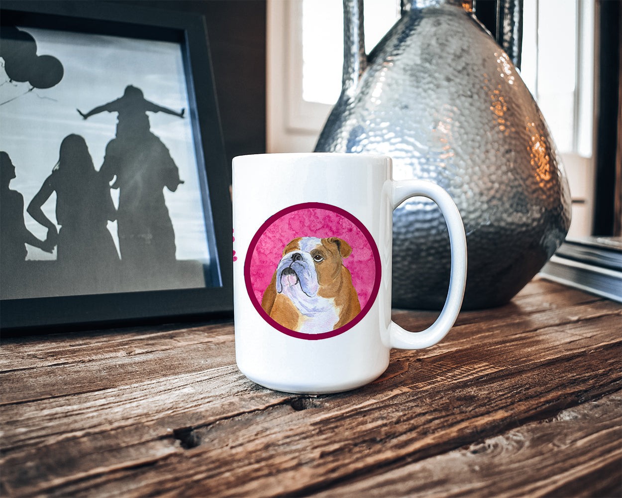 Pink English Bulldog Ceramic Coffee Mug 15 oz Decorative Large C Handle Mug Cup for Tea, Cocoa Hot Chocolate