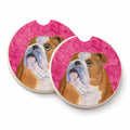 Pink English Bulldog Set of 2 Cup Holder Car Coasters Absorbent Round Sandstone Coasters Gifts for Men or Women, 2.5, Multicolor