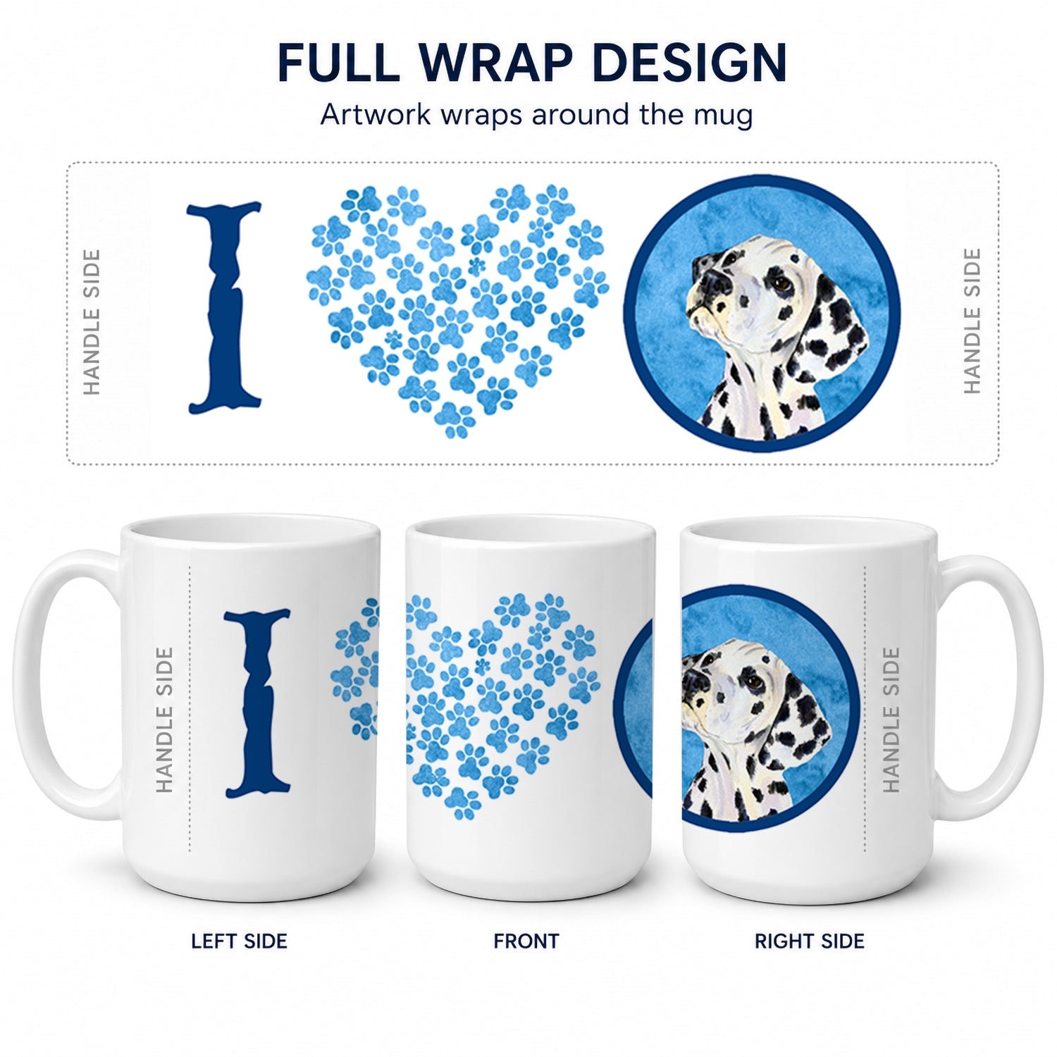 Blue Dalmatian Ceramic Coffee Mug 15 oz Decorative Large C Handle Mug Cup for Tea, Cocoa Hot Chocolate