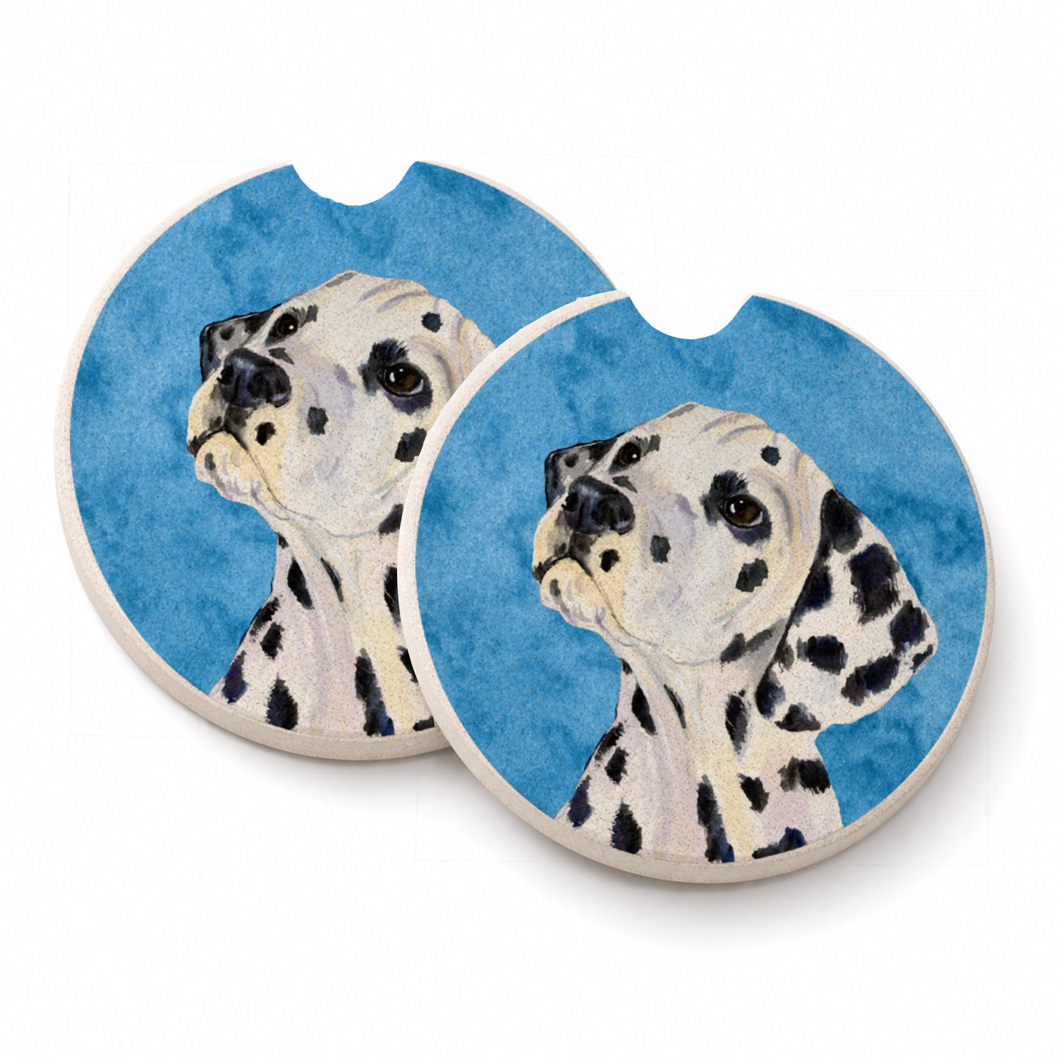 Blue Dalmatian Set of 2 Cup Holder Car Coasters Absorbent Round Sandstone Coasters Gifts for Men or Women, 2.5, Multicolor