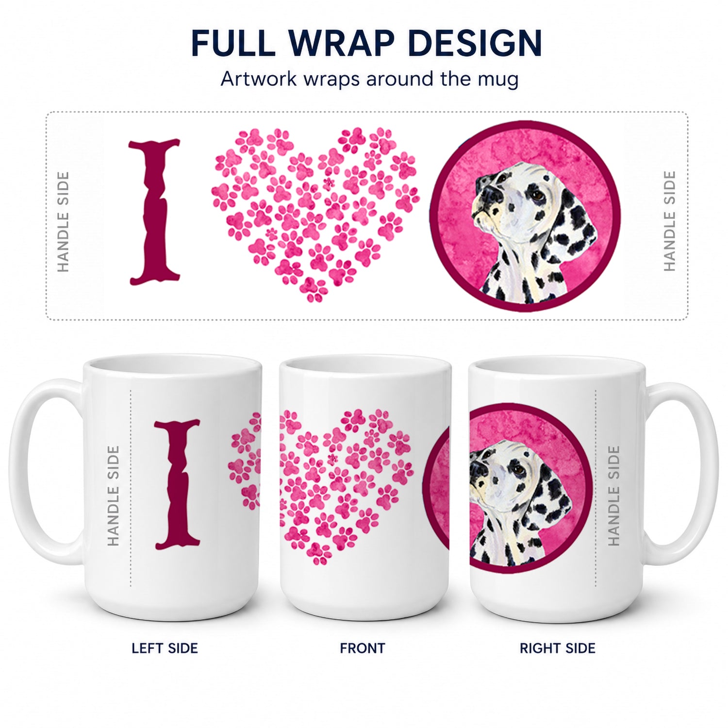Pink Dalmatian Ceramic Coffee Mug 15 oz Decorative Large C Handle Mug Cup for Tea, Cocoa Hot Chocolate