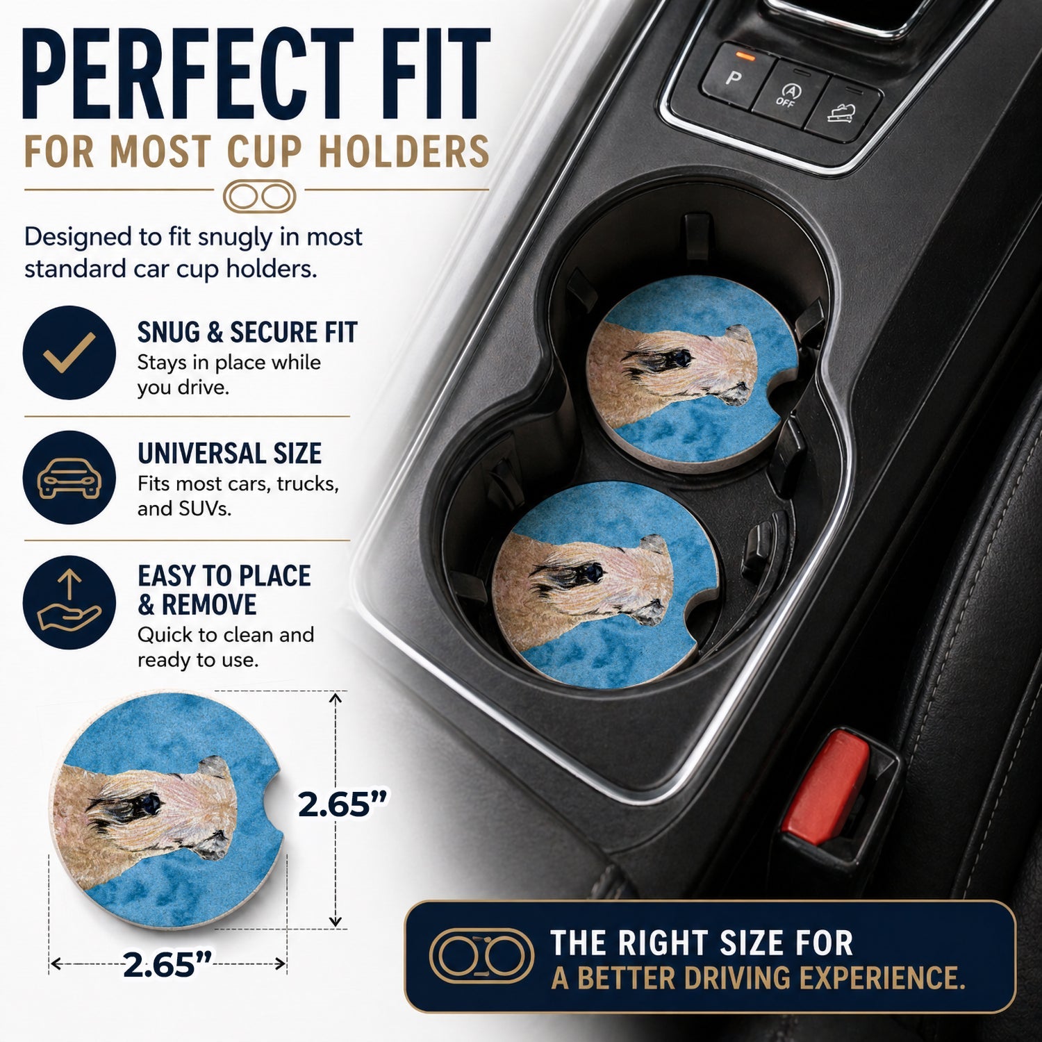 Blue Soft Coated Wheaten Terrier Set of 2 Cup Holder Car Coasters Absorbent Round Sandstone Coasters Gifts for Men or Women, 2.5, Multicolor