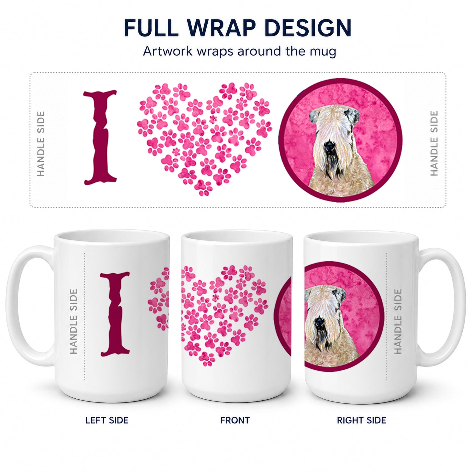 Pink Soft Coated Wheaten Terrier Ceramic Coffee Mug 15 oz Decorative Large C Handle Mug Cup for Tea, Cocoa Hot Chocolate