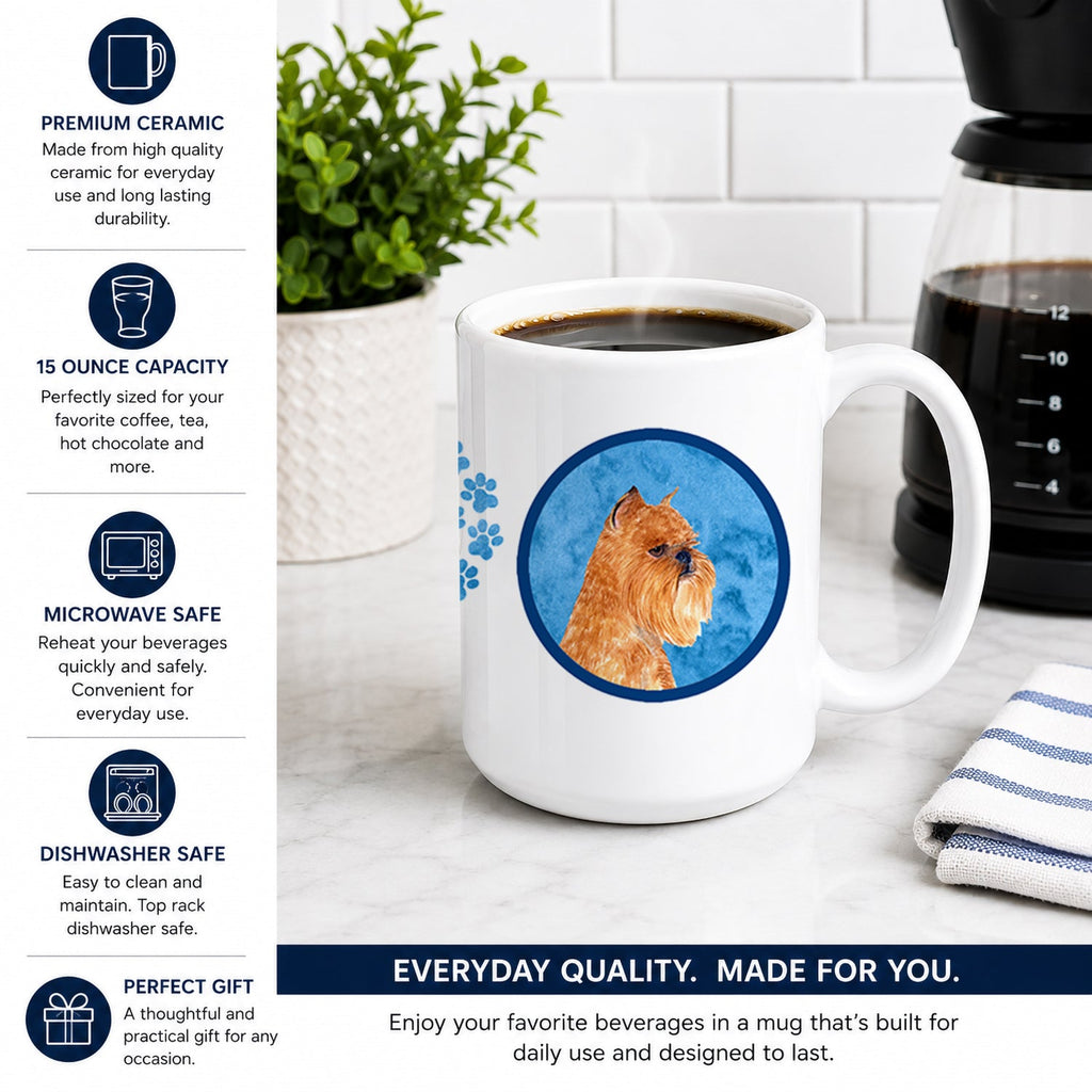 Blue Brussels Griffon Ceramic Coffee Mug 15 oz Decorative Large C Handle Mug Cup for Tea, Cocoa Hot Chocolate