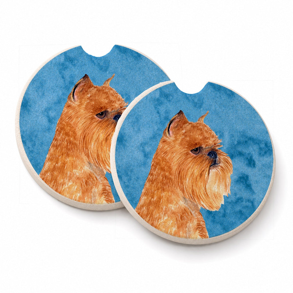 Blue Brussels Griffon Set of 2 Cup Holder Car Coasters Absorbent Round Sandstone Coasters Gifts for Men or Women, 2.5, Multicolor