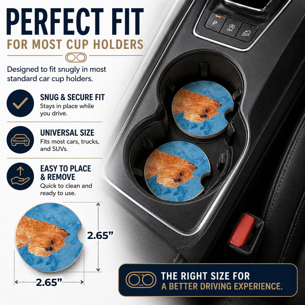 Blue Brussels Griffon Set of 2 Cup Holder Car Coasters Absorbent Round Sandstone Coasters Gifts for Men or Women, 2.5, Multicolor