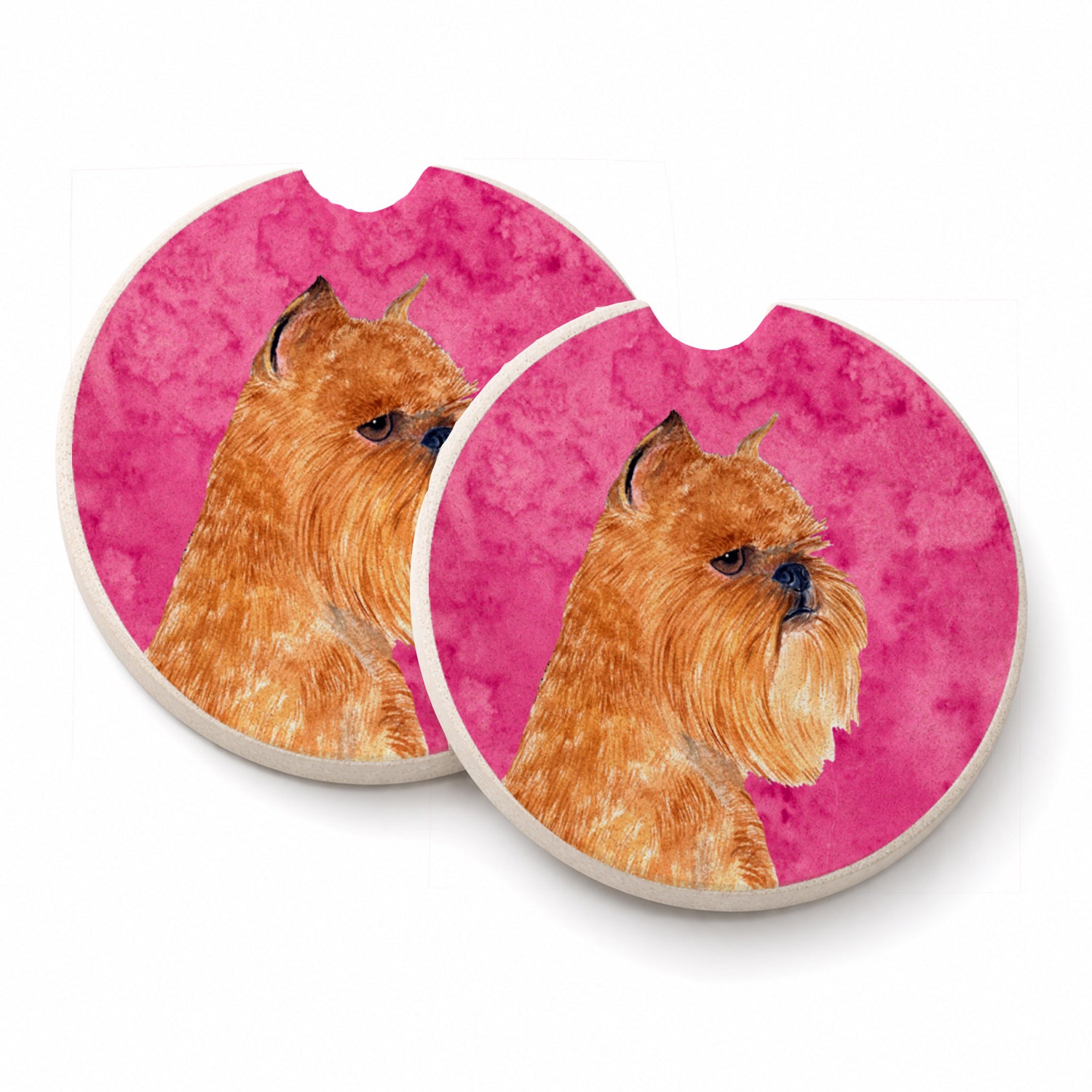Pink Brussels Griffon Set of 2 Cup Holder Car Coasters Absorbent Round Sandstone Coasters Gifts for Men or Women, 2.5, Multicolor