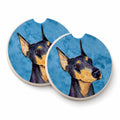 Blue Doberman Set of 2 Cup Holder Car Coasters Absorbent Round Sandstone Coasters Gifts for Men or Women, 2.5, Multicolor