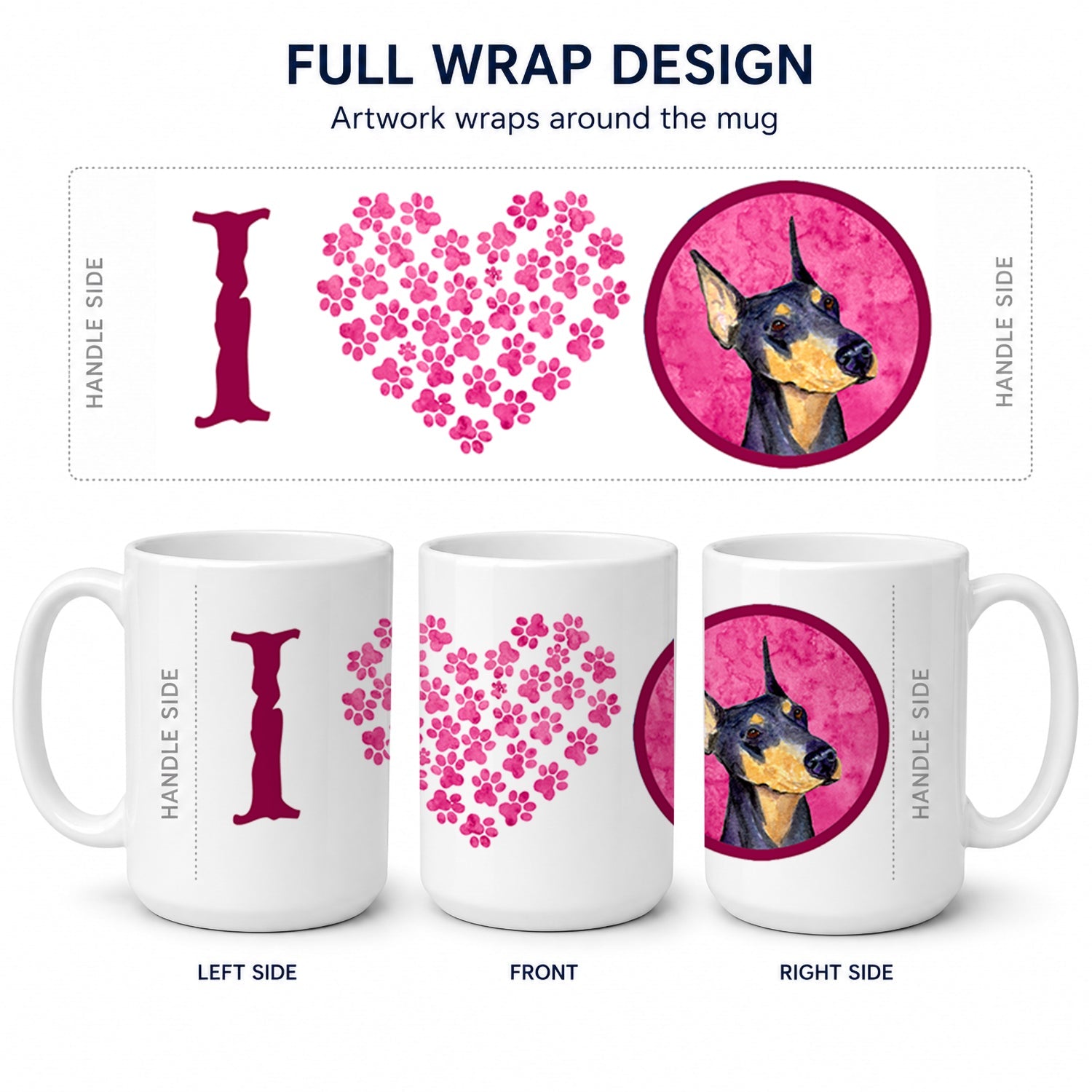 Pink Doberman Ceramic Coffee Mug 15 oz Decorative Large C Handle Mug Cup for Tea, Cocoa Hot Chocolate