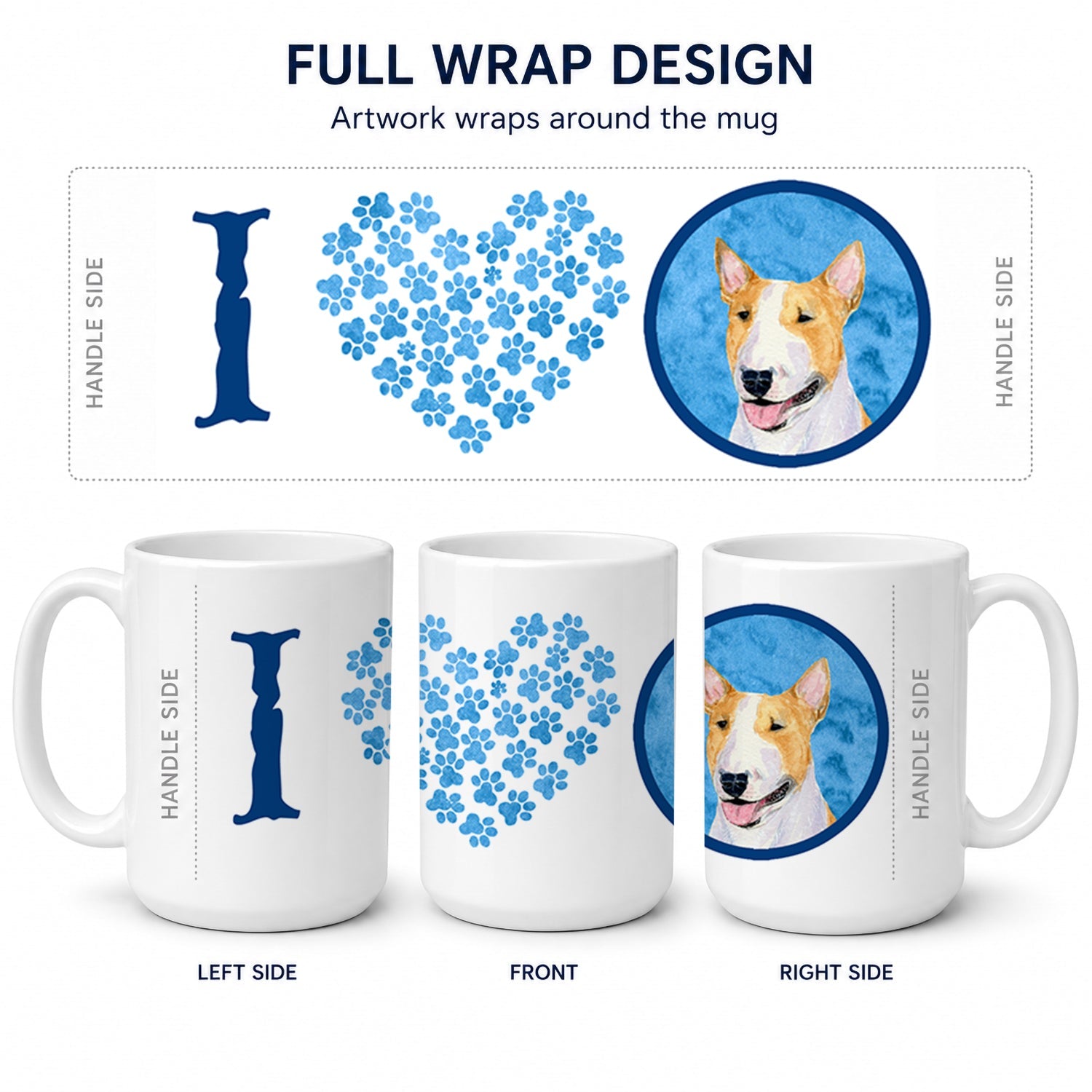 Blue Bull Terrier Ceramic Coffee Mug 15 oz Decorative Large C Handle Mug Cup for Tea, Cocoa Hot Chocolate