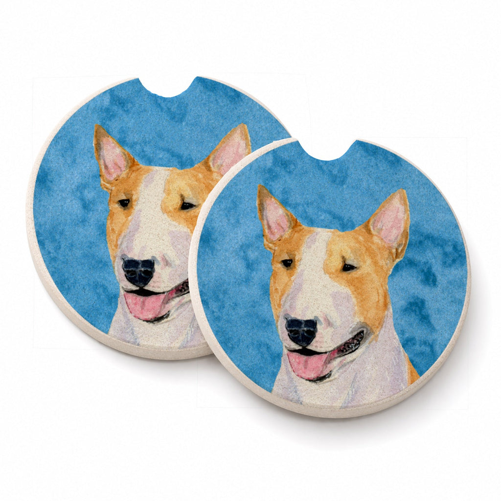 Blue Bull Terrier Set of 2 Cup Holder Car Coasters Absorbent Round Sandstone Coasters Gifts for Men or Women, 2.5, Multicolor