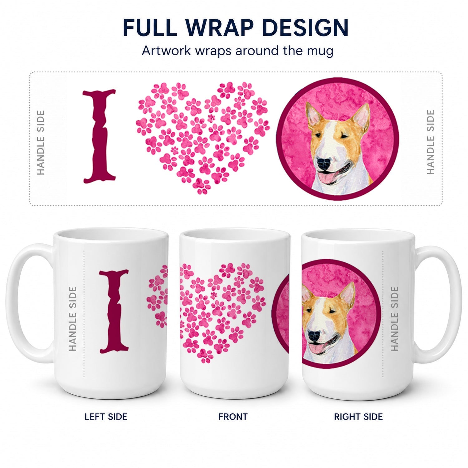 Pink Bull Terrier Ceramic Coffee Mug 15 oz Decorative Large C Handle Mug Cup for Tea, Cocoa Hot Chocolate