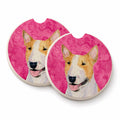 Pink Bull Terrier Set of 2 Cup Holder Car Coasters Absorbent Round Sandstone Coasters Gifts for Men or Women, 2.5, Multicolor