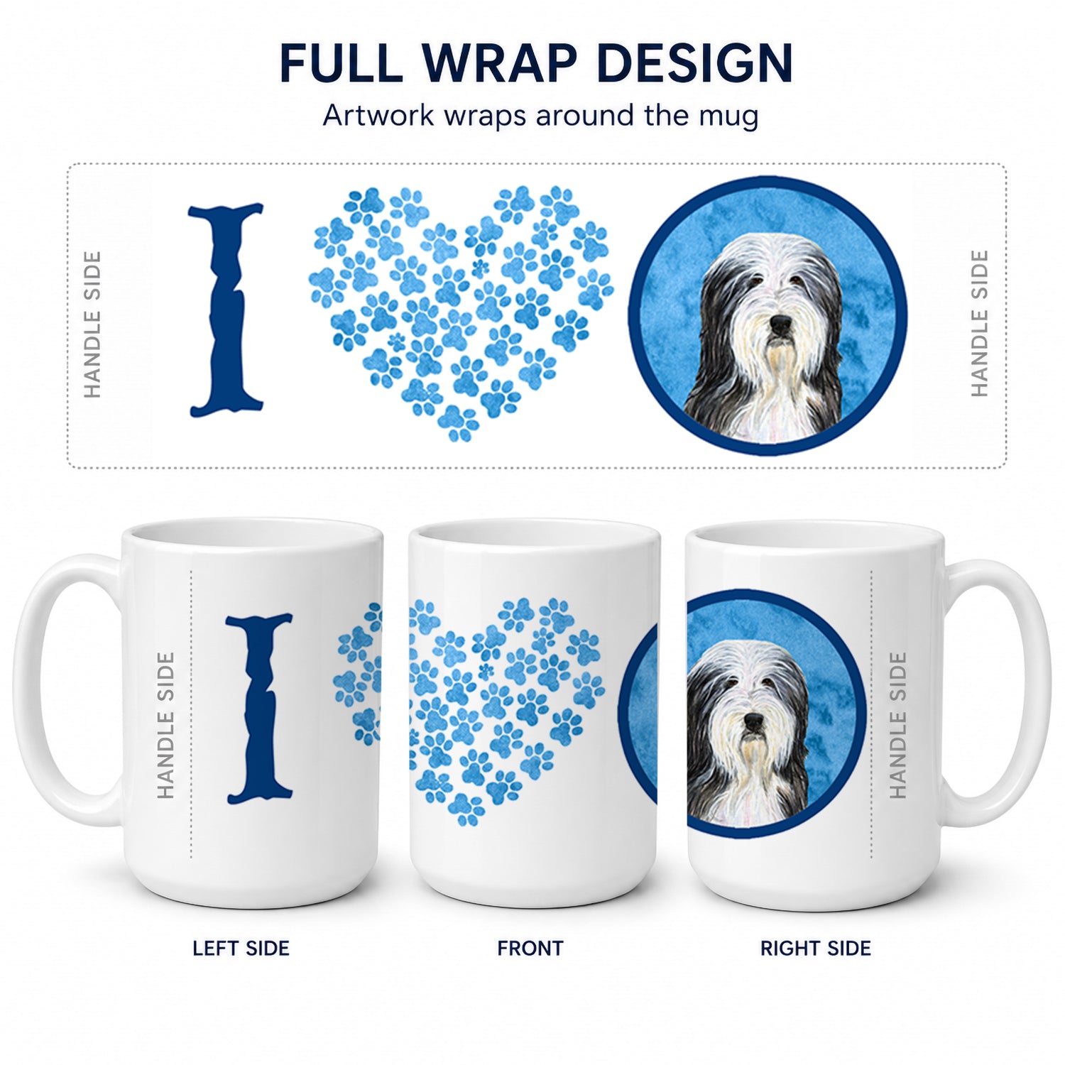 Blue Bearded Collie Ceramic Coffee Mug 15 oz Decorative Large C Handle Mug Cup for Tea, Cocoa Hot Chocolate