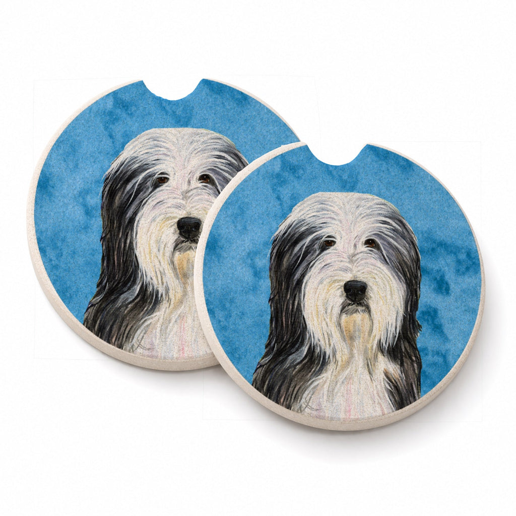 Blue Bearded Collie Set of 2 Cup Holder Car Coasters Absorbent Round Sandstone Coasters Gifts for Men or Women, 2.5, Multicolor