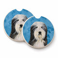 Blue Bearded Collie Set of 2 Cup Holder Car Coasters Absorbent Round Sandstone Coasters Gifts for Men or Women, 2.5, Multicolor