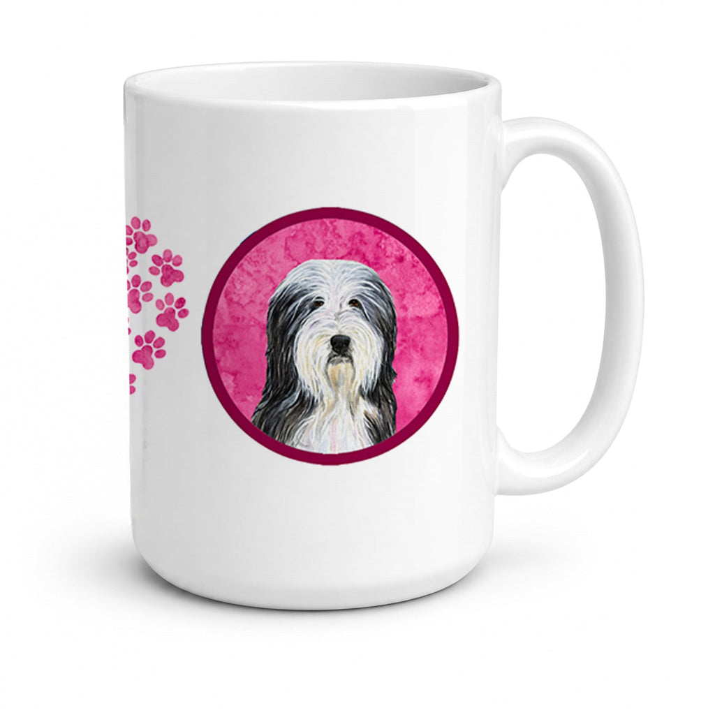 Pink Bearded Collie Ceramic Coffee Mug 15 oz Decorative Large C Handle Mug Cup for Tea, Cocoa Hot Chocolate