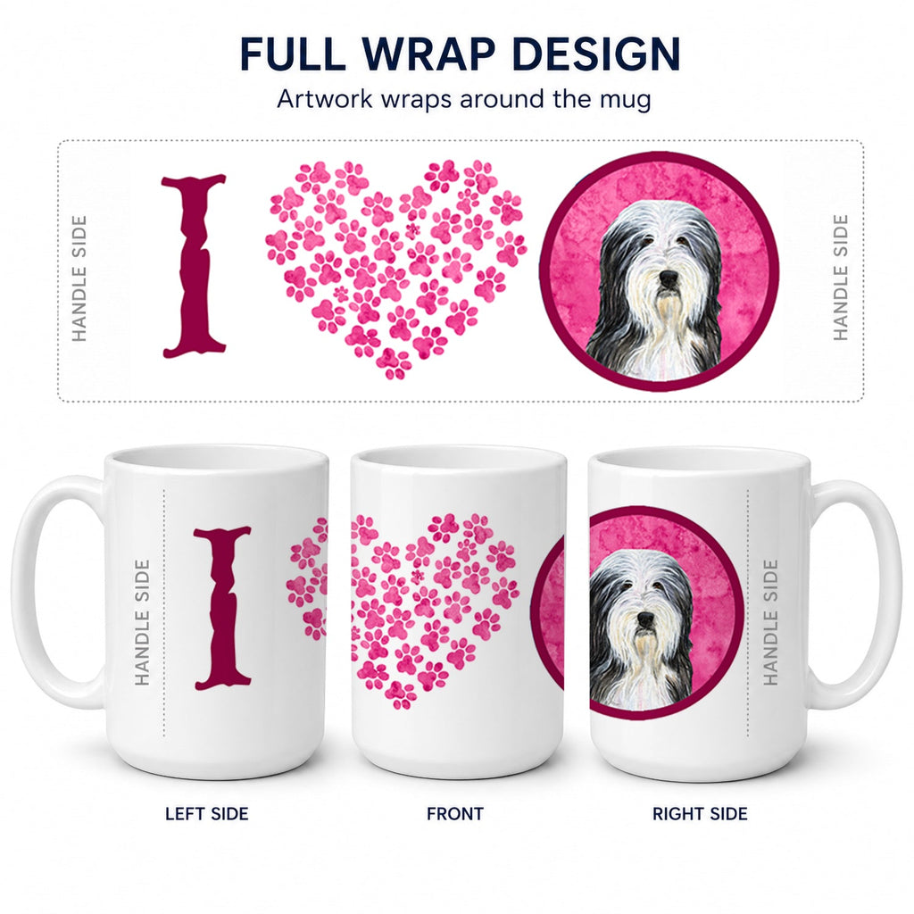 Pink Bearded Collie Ceramic Coffee Mug 15 oz Decorative Large C Handle Mug Cup for Tea, Cocoa Hot Chocolate
