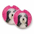 Pink Bearded Collie Set of 2 Cup Holder Car Coasters Absorbent Round Sandstone Coasters Gifts for Men or Women, 2.5, Multicolor