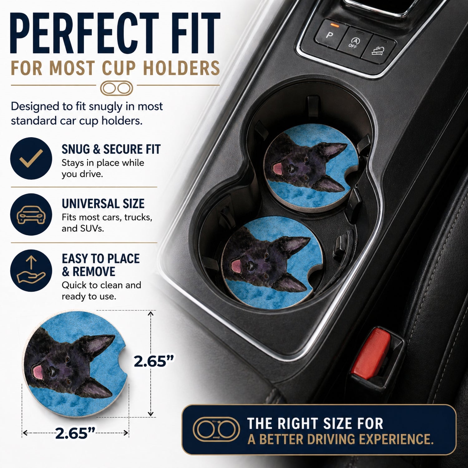 Blue Australian Kelpie Set of 2 Cup Holder Car Coasters Absorbent Round Sandstone Coasters Gifts for Men or Women, 2.5, Multicolor