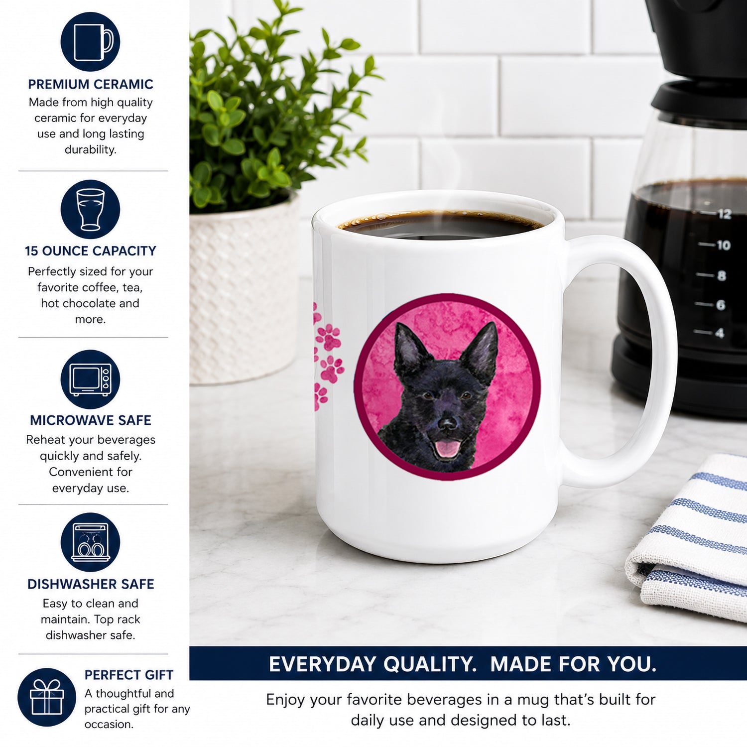 Pink Australian Kelpie Ceramic Coffee Mug 15 oz Decorative Large C Handle Mug Cup for Tea, Cocoa Hot Chocolate