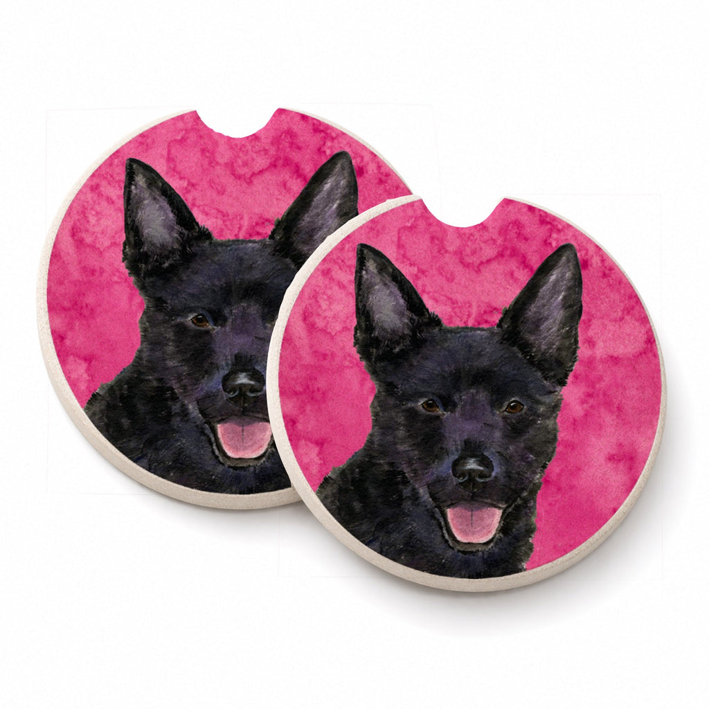 Pink Australian Kelpie Set of 2 Cup Holder Car Coasters Absorbent Round Sandstone Coasters Gifts for Men or Women, 2.5, Multicolor