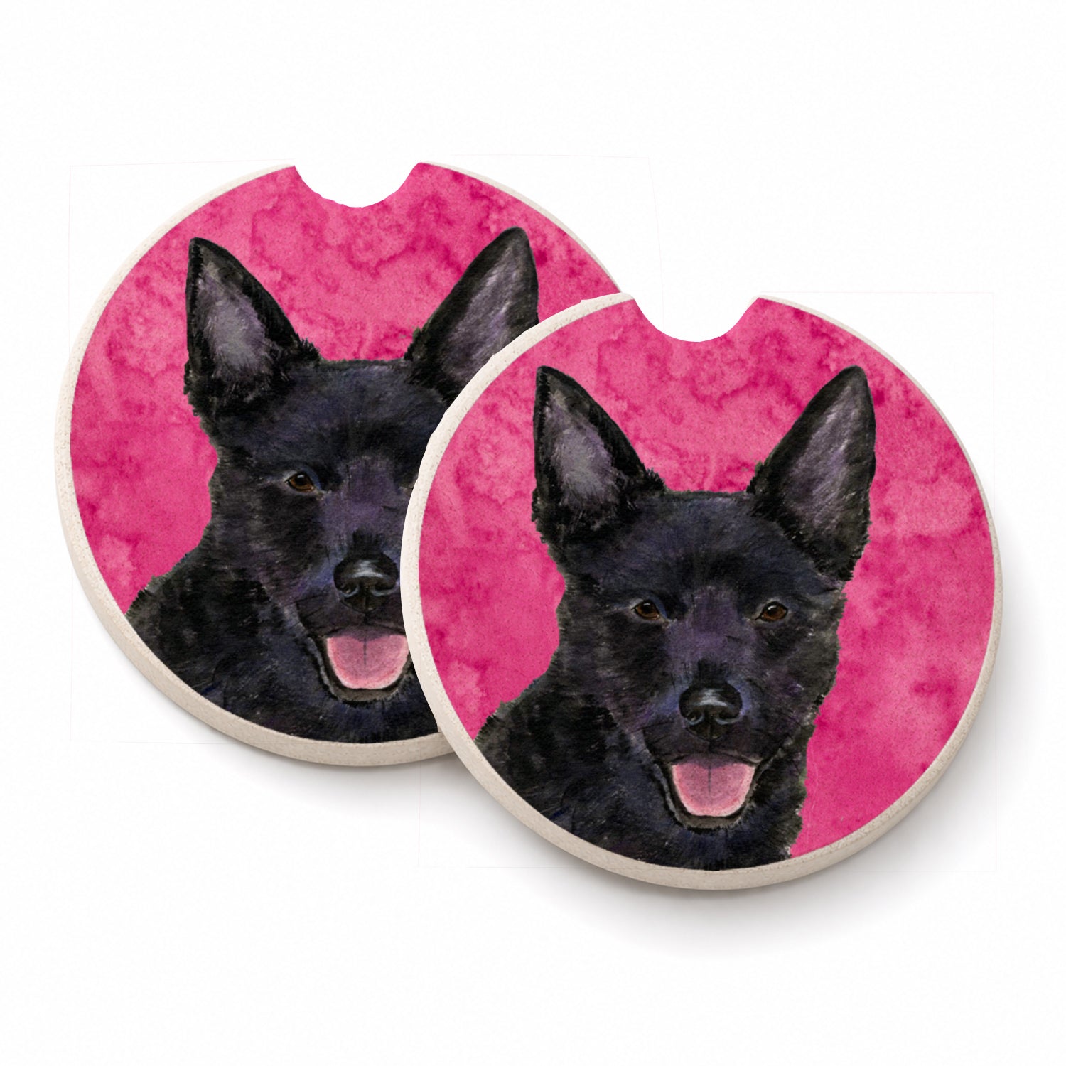 Pink Australian Kelpie Set of 2 Cup Holder Car Coasters Absorbent Round Sandstone Coasters Gifts for Men or Women, 2.5, Multicolor