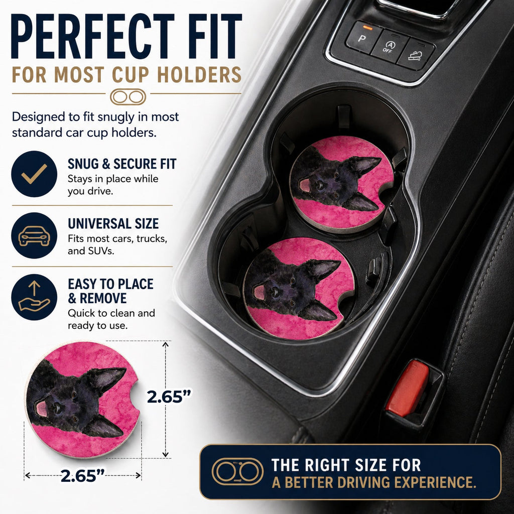 Pink Australian Kelpie Set of 2 Cup Holder Car Coasters Absorbent Round Sandstone Coasters Gifts for Men or Women, 2.5, Multicolor