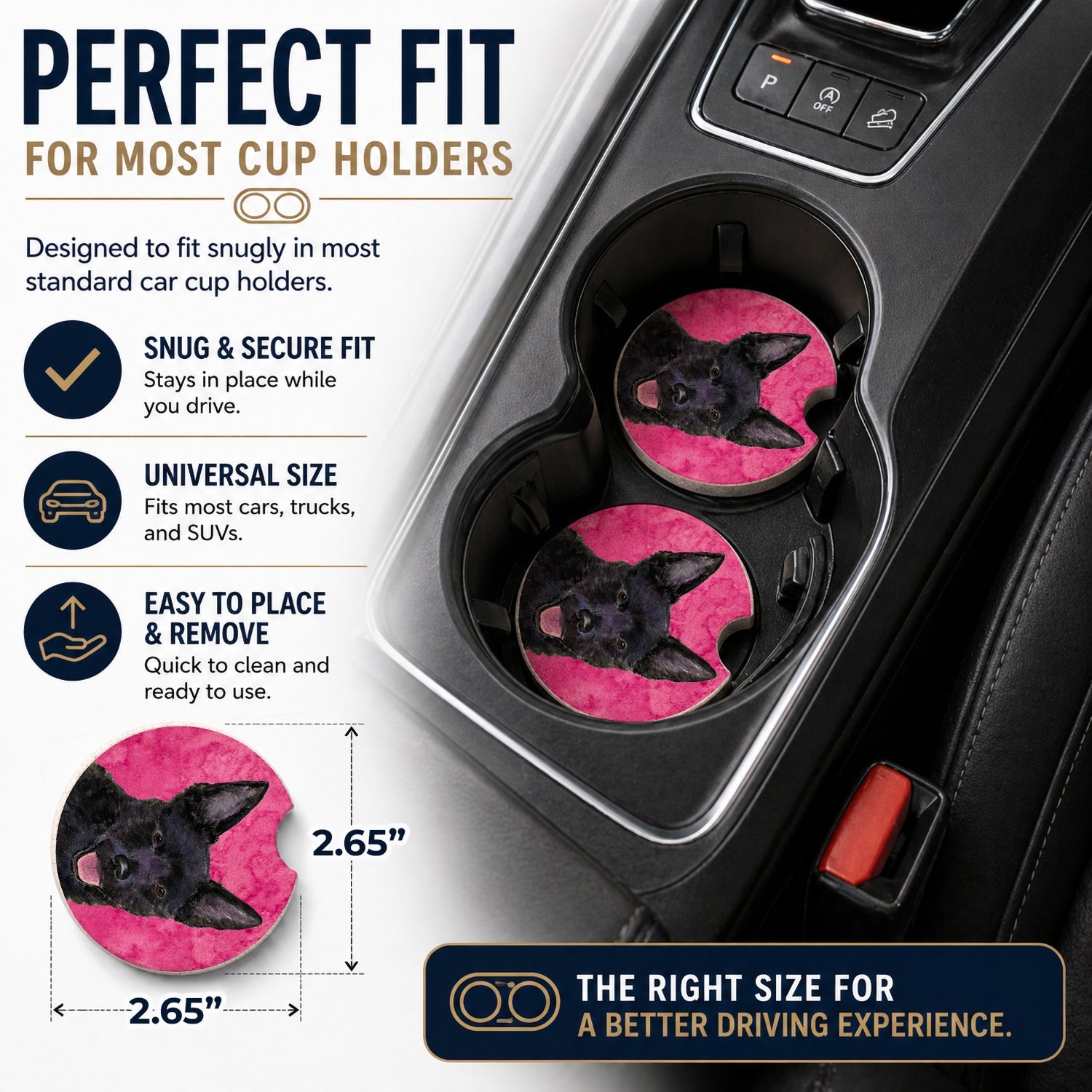 Pink Australian Kelpie Set of 2 Cup Holder Car Coasters Absorbent Round Sandstone Coasters Gifts for Men or Women, 2.5, Multicolor