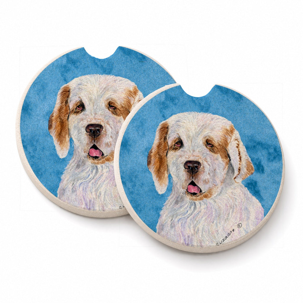 Blue Clumber Spaniel Set of 2 Cup Holder Car Coasters Absorbent Round Sandstone Coasters Gifts for Men or Women, 2.5, Multicolor
