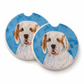 Blue Clumber Spaniel Set of 2 Cup Holder Car Coasters Absorbent Round Sandstone Coasters Gifts for Men or Women, 2.5, Multicolor