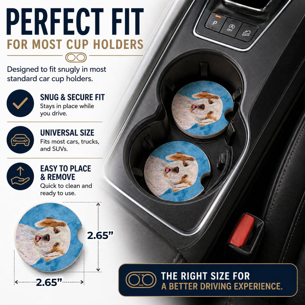 Blue Clumber Spaniel Set of 2 Cup Holder Car Coasters Absorbent Round Sandstone Coasters Gifts for Men or Women, 2.5, Multicolor