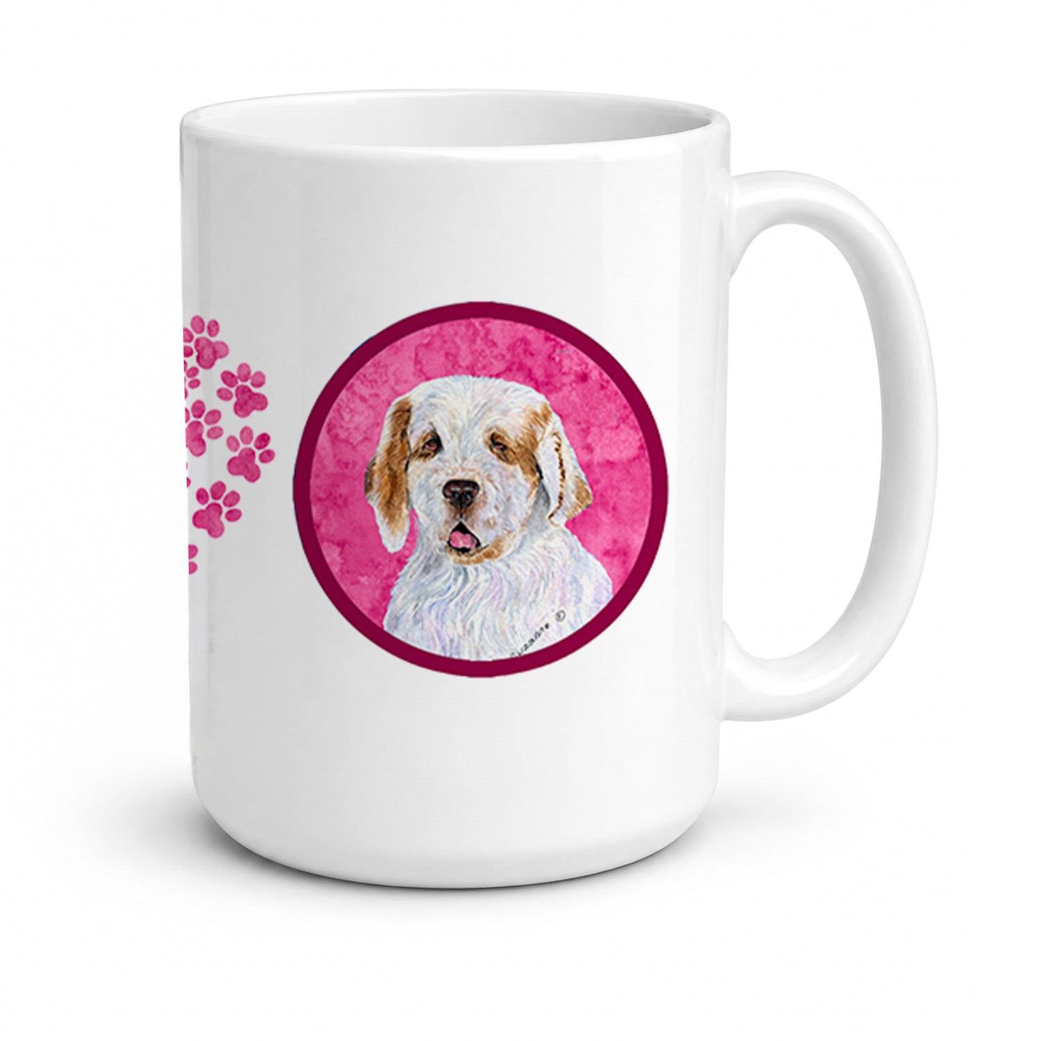 Pink Clumber Spaniel Ceramic Coffee Mug 15 oz Decorative Large C Handle Mug Cup for Tea, Cocoa Hot Chocolate
