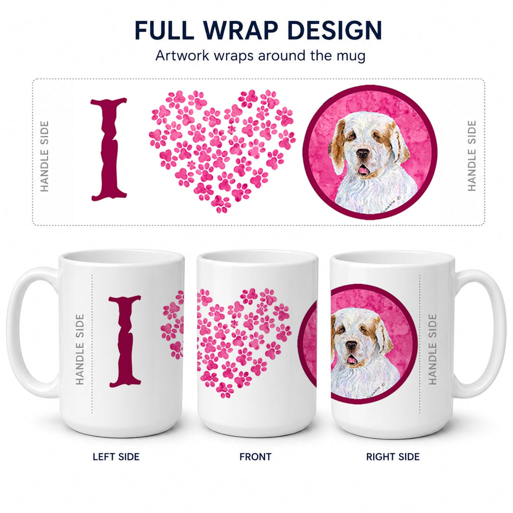 Pink Clumber Spaniel Ceramic Coffee Mug 15 oz Decorative Large C Handle Mug Cup for Tea, Cocoa Hot Chocolate