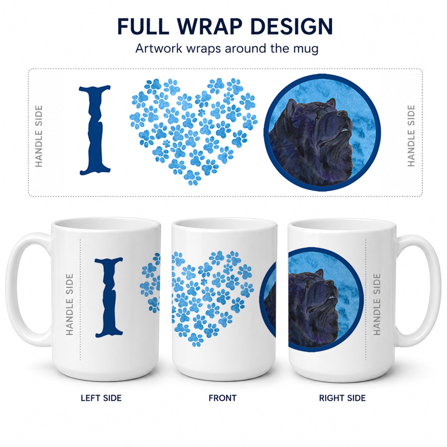 Blue Chow Chow Ceramic Coffee Mug 15 oz Decorative Large C Handle Mug Cup for Tea, Cocoa Hot Chocolate