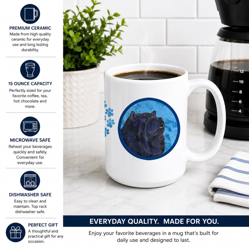Blue Chow Chow Ceramic Coffee Mug 15 oz Decorative Large C Handle Mug Cup for Tea, Cocoa Hot Chocolate
