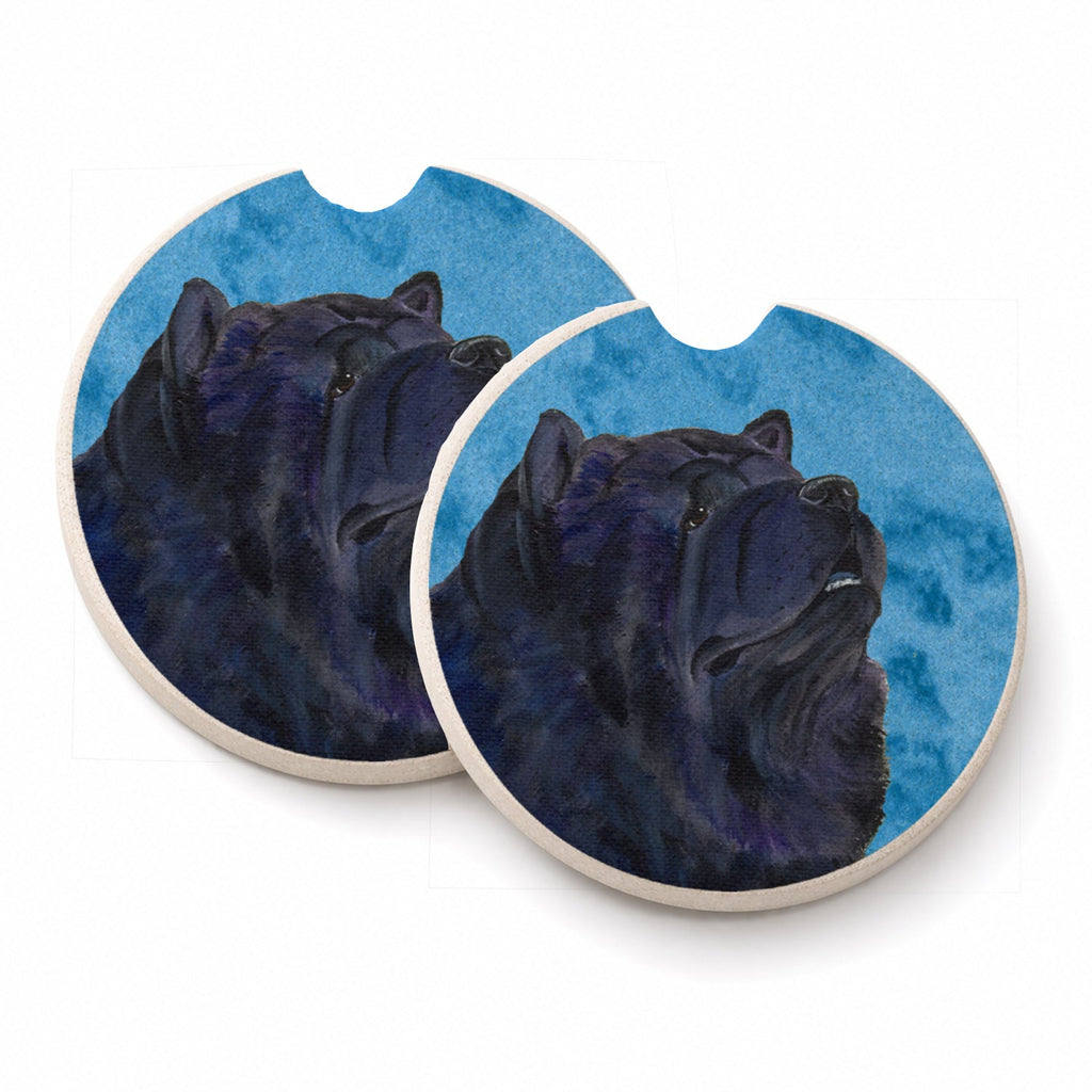 Blue Chow Chow Set of 2 Cup Holder Car Coasters Absorbent Round Sandstone Coasters Gifts for Men or Women, 2.5, Multicolor