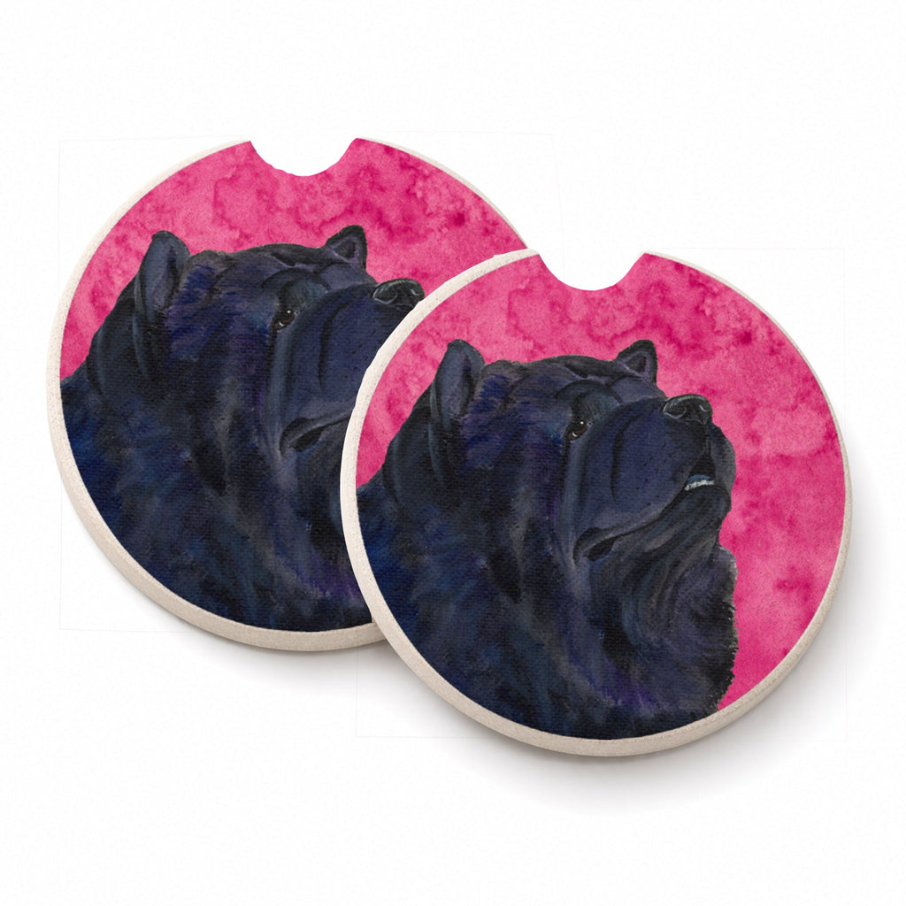 Pink Chow Chow Set of 2 Cup Holder Car Coasters Absorbent Round Sandstone Coasters Gifts for Men or Women, 2.5, Multicolor