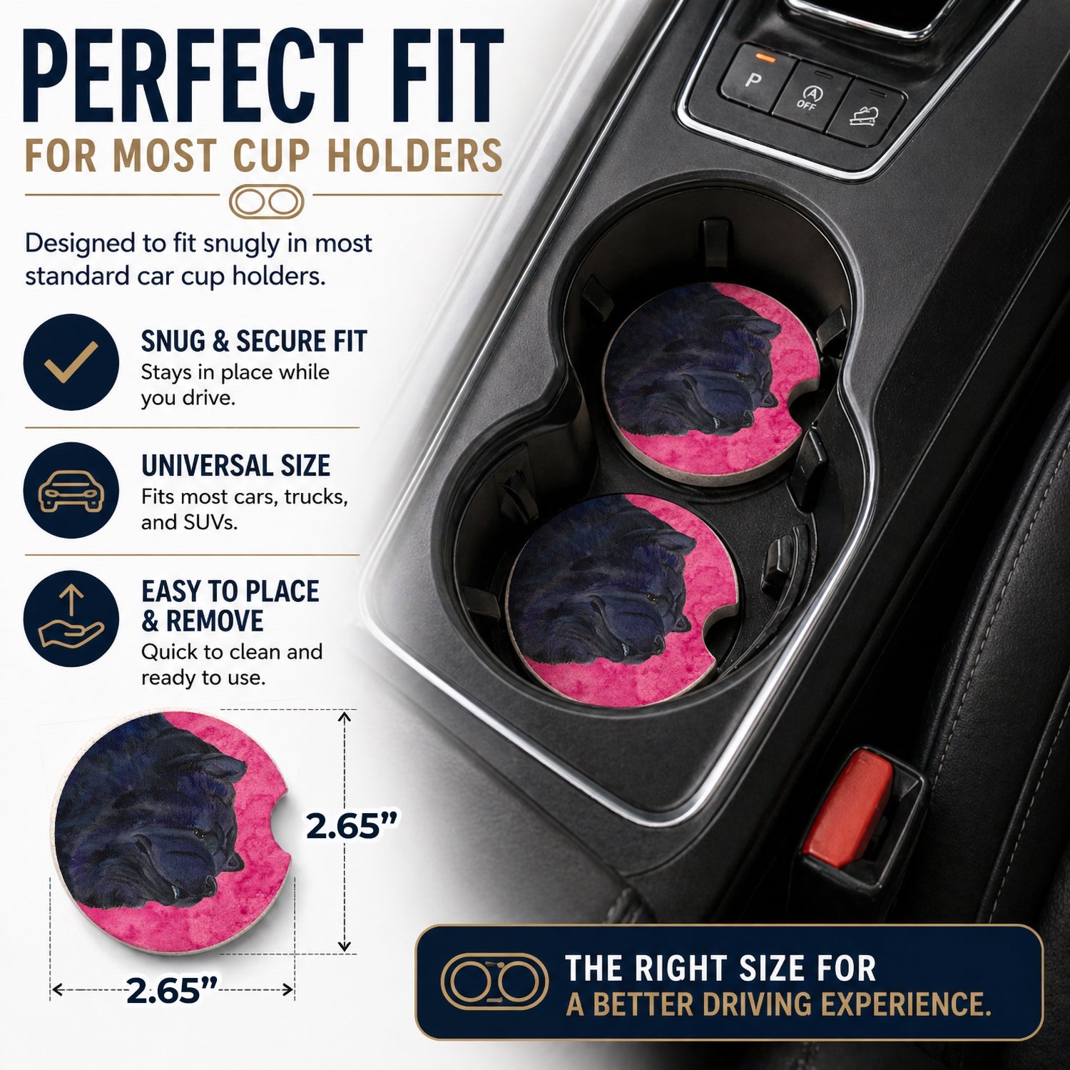 Pink Chow Chow Set of 2 Cup Holder Car Coasters Absorbent Round Sandstone Coasters Gifts for Men or Women, 2.5, Multicolor