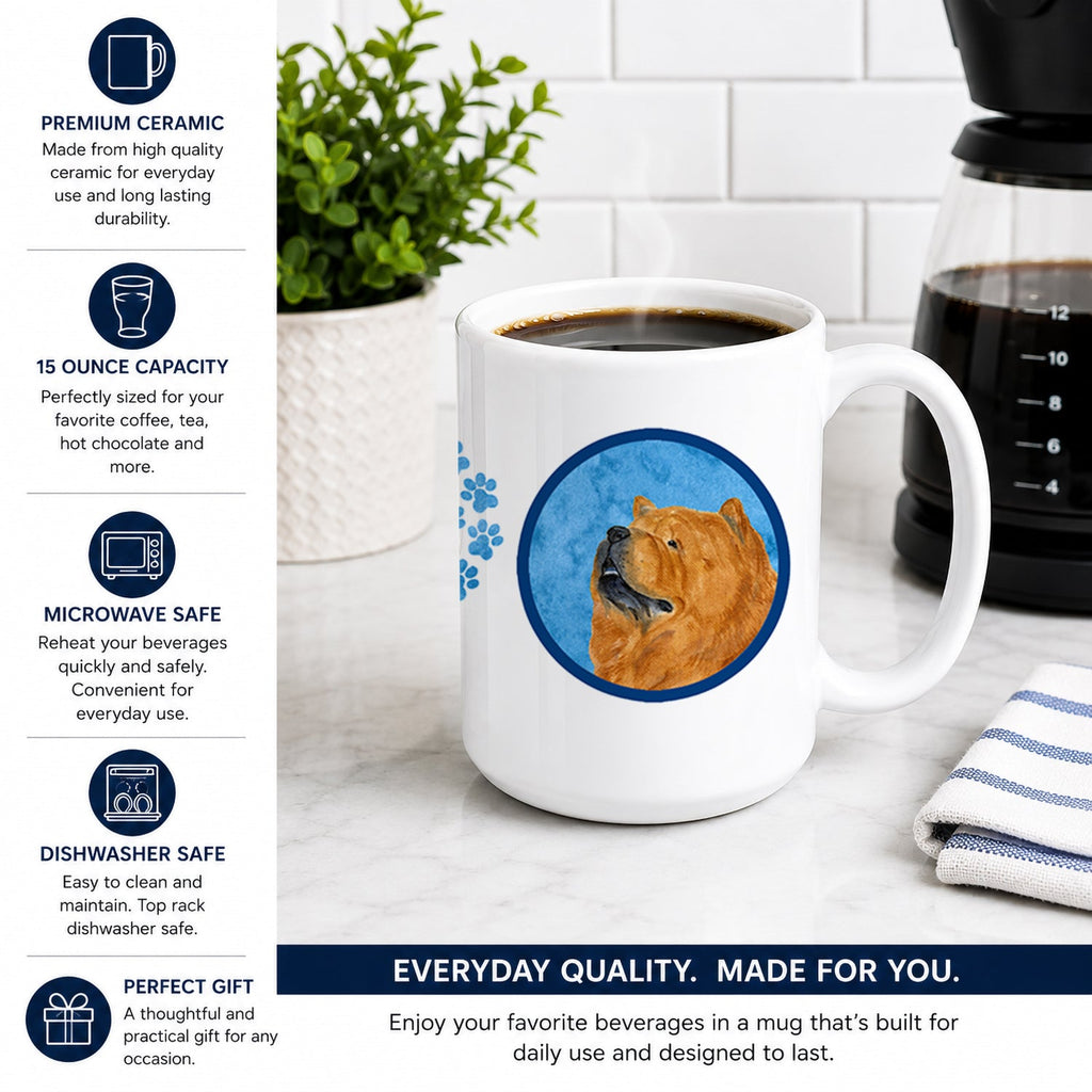 Blue Chow Chow Ceramic Coffee Mug 15 oz Decorative Large C Handle Mug Cup for Tea, Cocoa Hot Chocolate