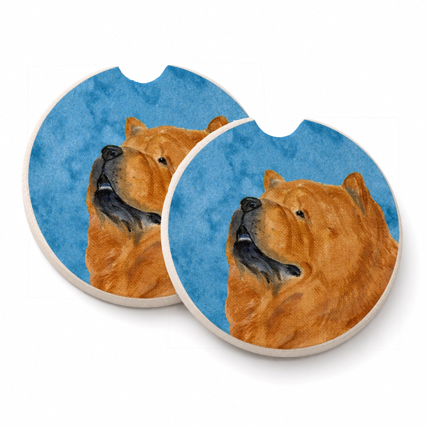 Blue Chow Chow Set of 2 Cup Holder Car Coasters Absorbent Round Sandstone Coasters Gifts for Men or Women, 2.5, Multicolor