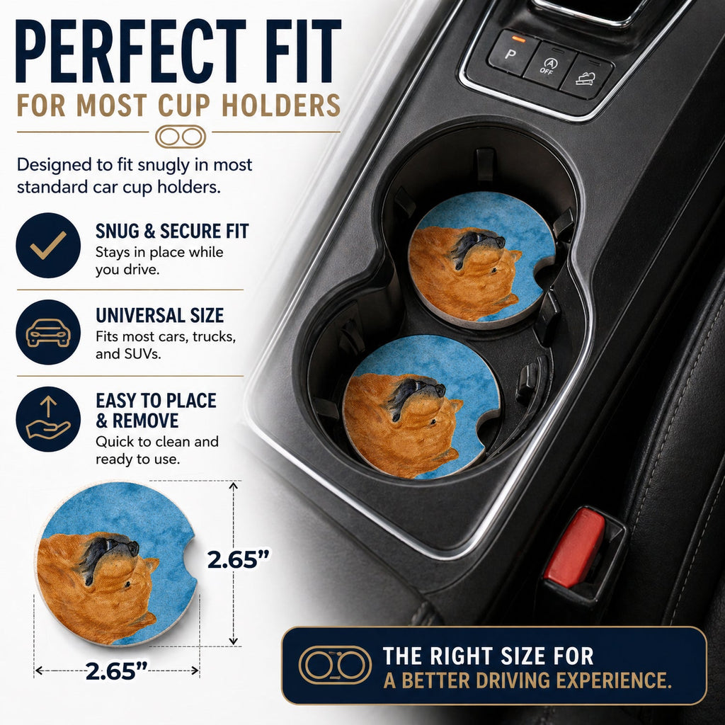Blue Chow Chow Set of 2 Cup Holder Car Coasters Absorbent Round Sandstone Coasters Gifts for Men or Women, 2.5, Multicolor