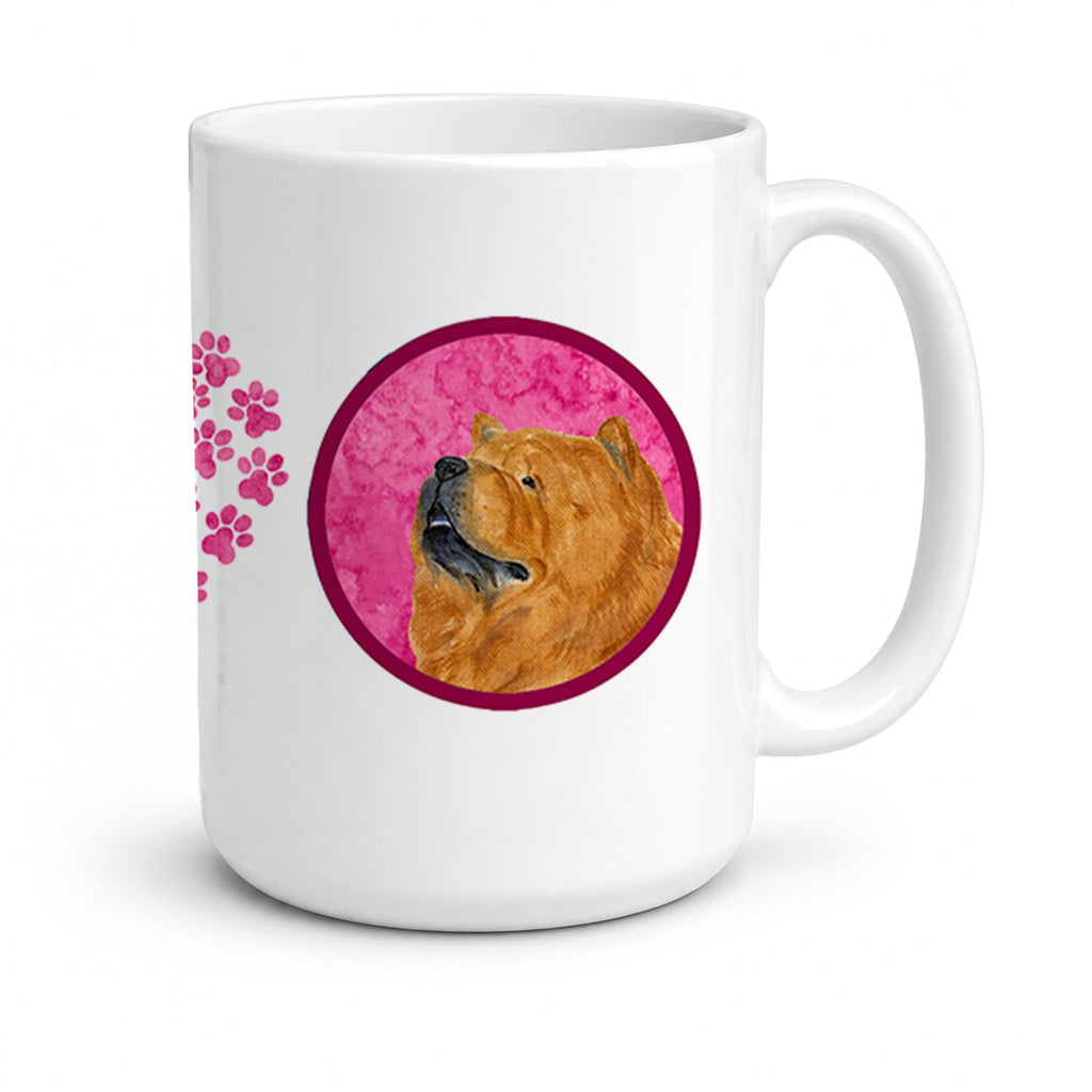 Pink Chow Chow Ceramic Coffee Mug 15 oz Decorative Large C Handle Mug Cup for Tea, Cocoa Hot Chocolate