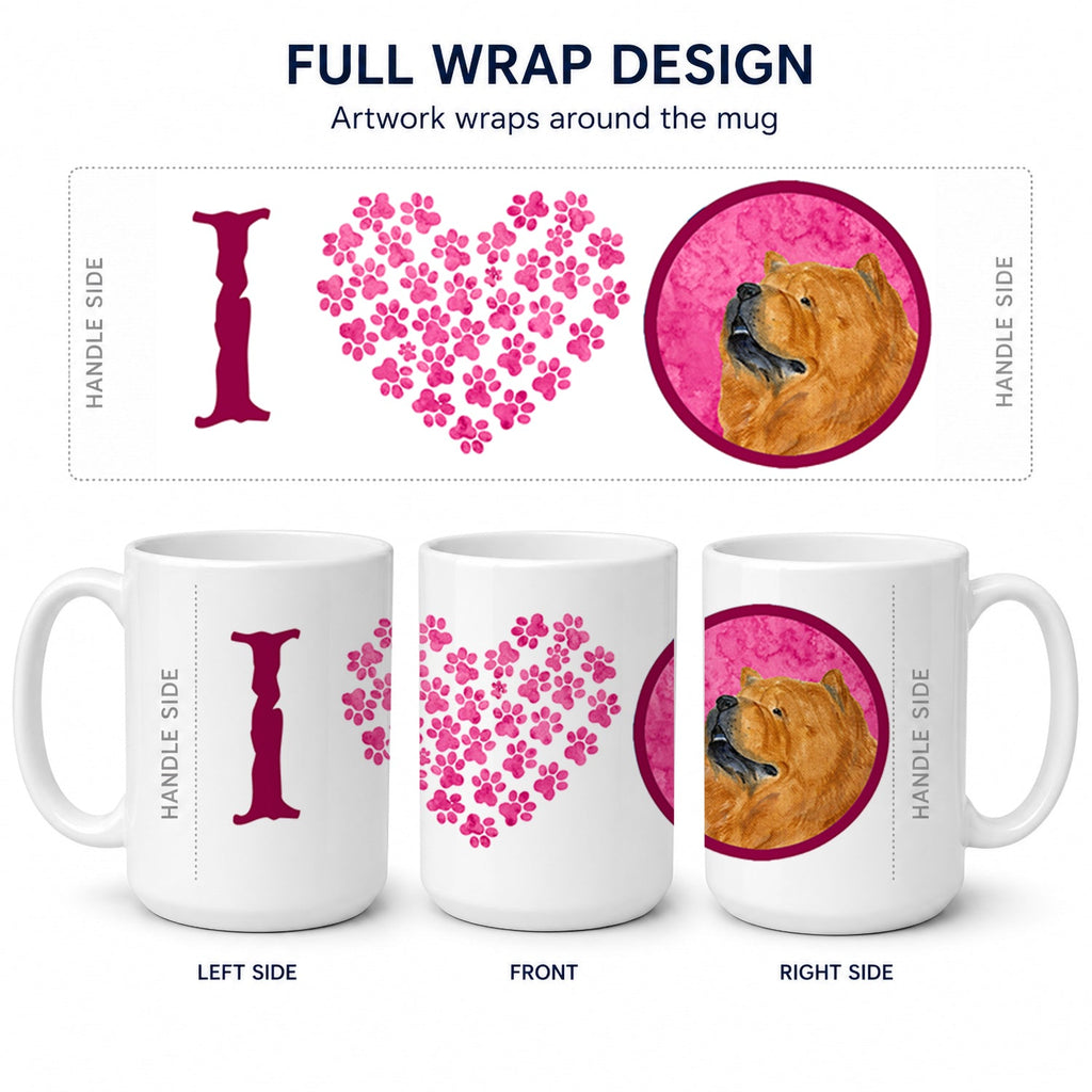 Pink Chow Chow Ceramic Coffee Mug 15 oz Decorative Large C Handle Mug Cup for Tea, Cocoa Hot Chocolate