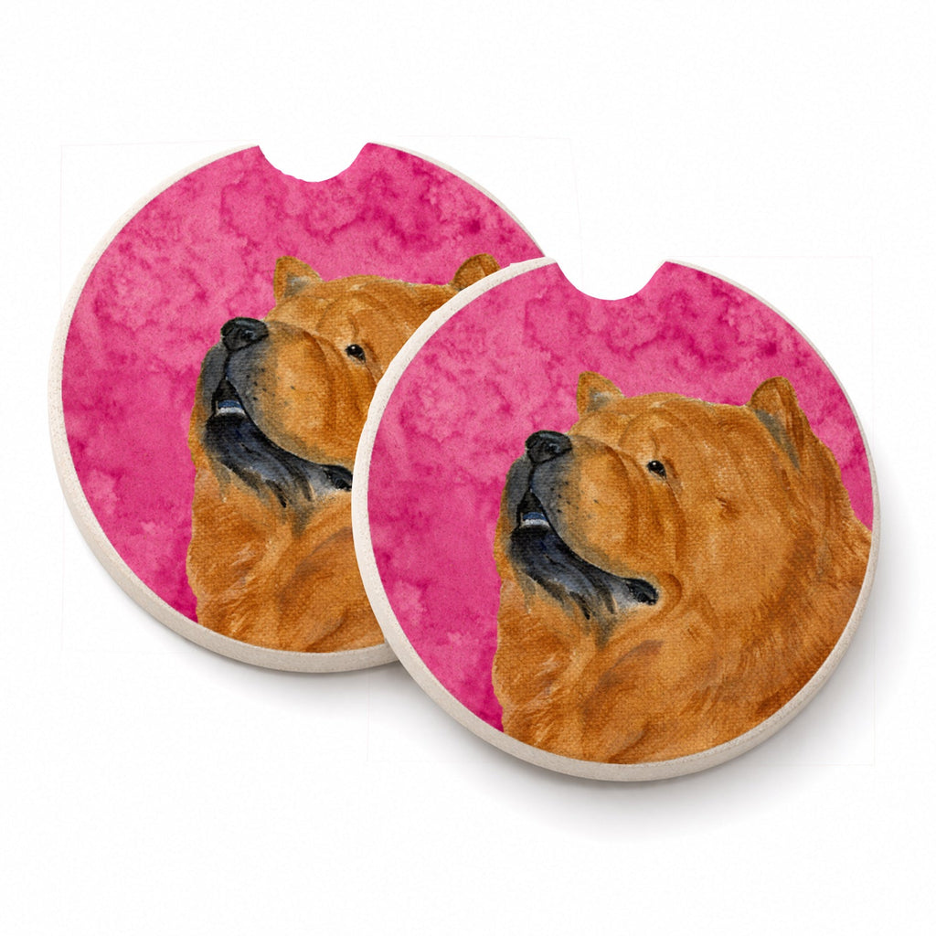 Pink Chow Chow Set of 2 Cup Holder Car Coasters Absorbent Round Sandstone Coasters Gifts for Men or Women, 2.5, Multicolor