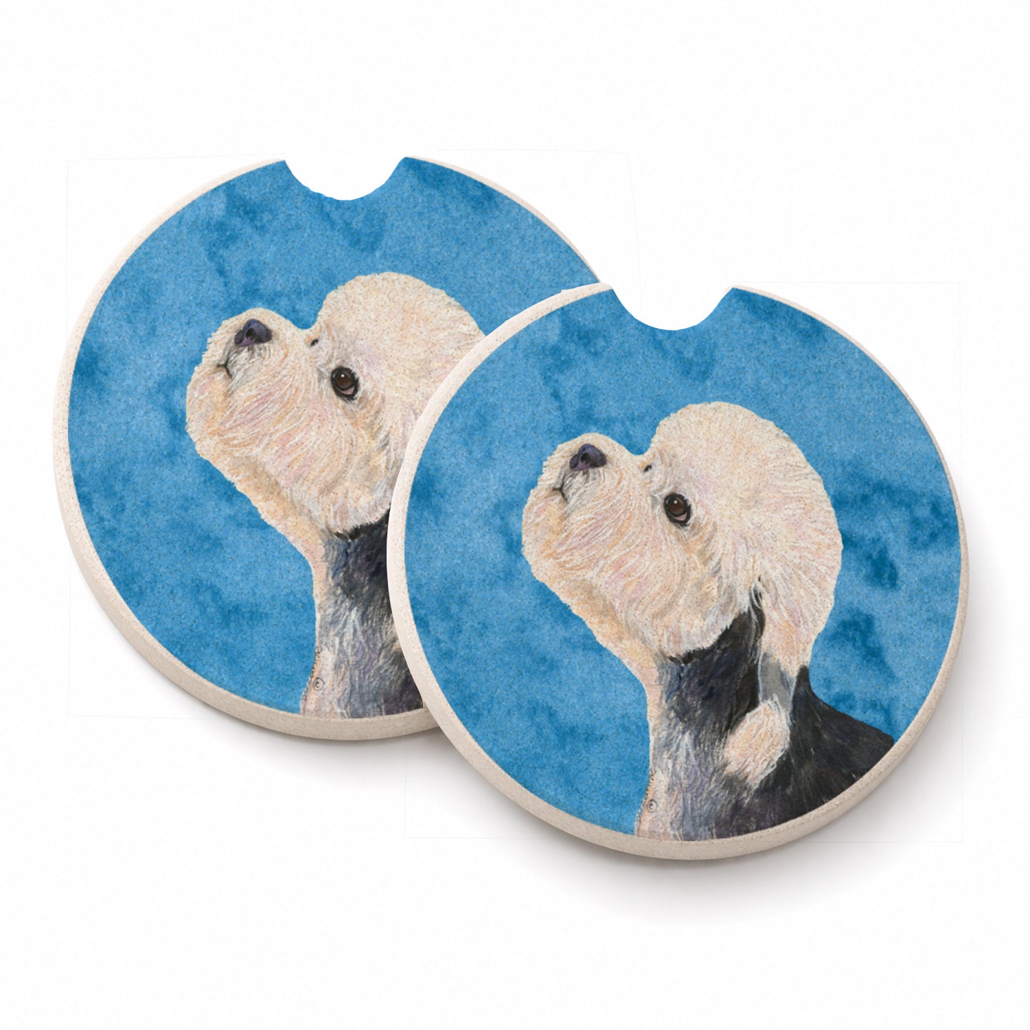 Blue Dandie Dinmont Terrier Set of 2 Cup Holder Car Coasters Absorbent Round Sandstone Coasters Gifts for Men or Women, 2.5, Multicolor