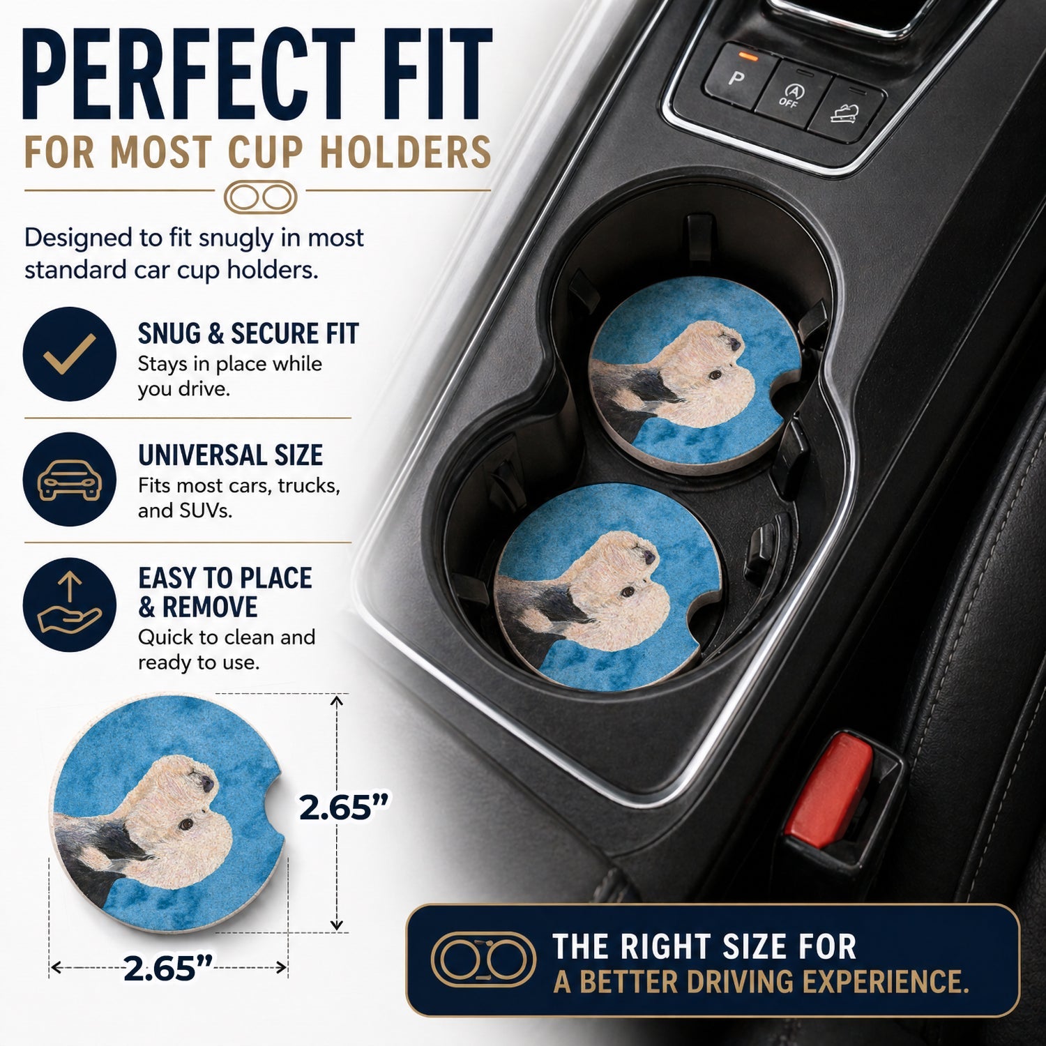 Blue Dandie Dinmont Terrier Set of 2 Cup Holder Car Coasters Absorbent Round Sandstone Coasters Gifts for Men or Women, 2.5, Multicolor