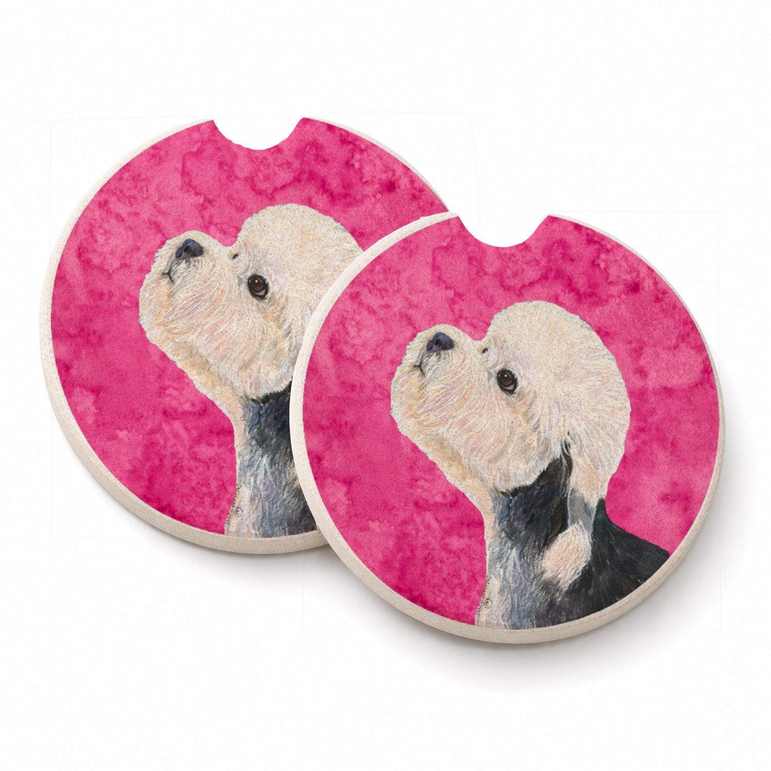 Pink Dandie Dinmont Terrier Set of 2 Cup Holder Car Coasters Absorbent Round Sandstone Coasters Gifts for Men or Women, 2.5, Multicolor